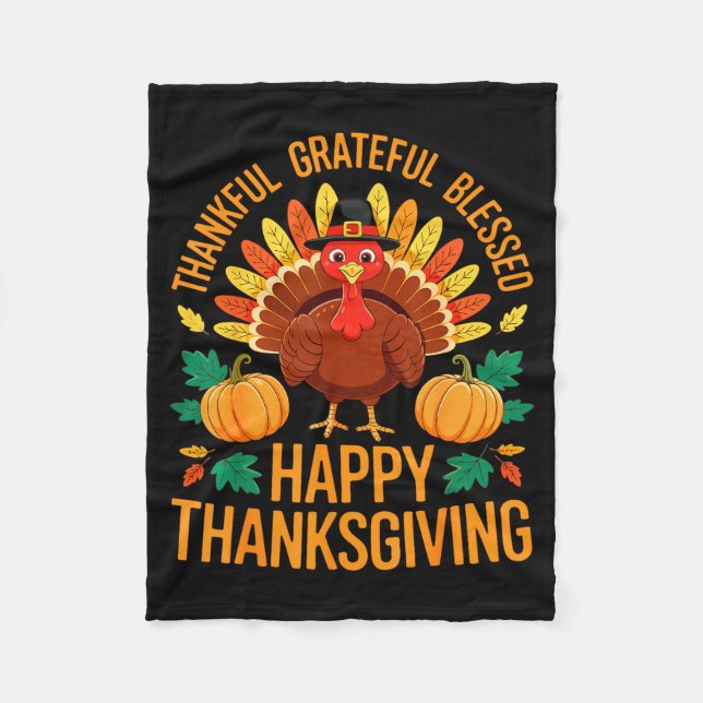 Manta Polar Thankful Grateful Blessed Happy Thanksgiving Shirt (Anverso)