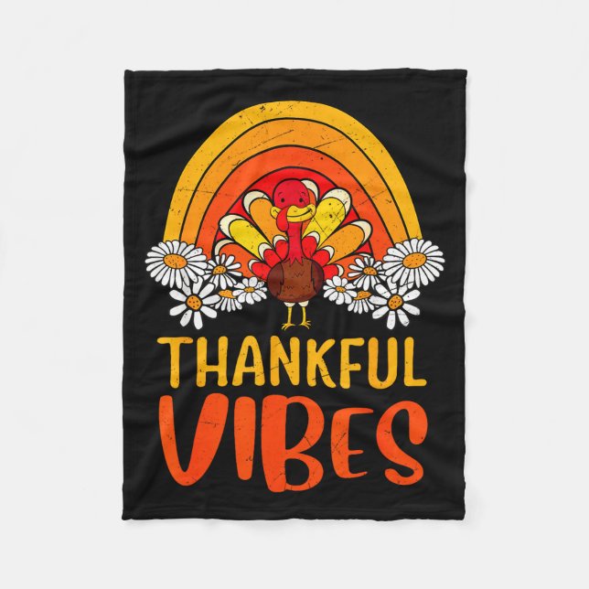 Manta Polar Thankful Vibes Turkey Retro Groovy Thanksgiving Ra (Anverso)