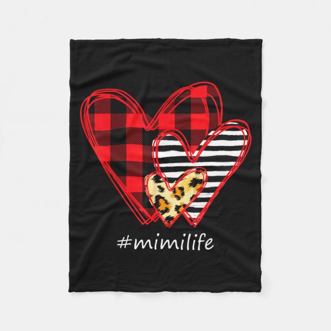 Manta Polar Three Hearts Leopard Buffalo Plaid Mimi Life Valen (Anverso)