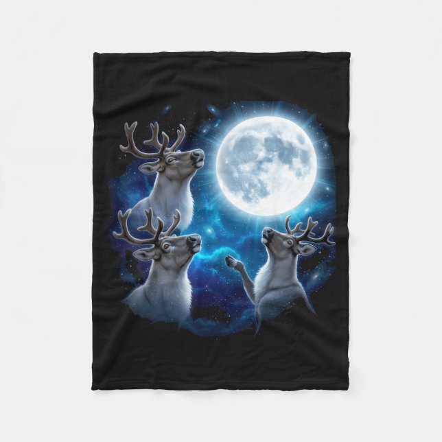 Manta Polar Three Reindeer Howling At The Moon Merry Christmas (Anverso)