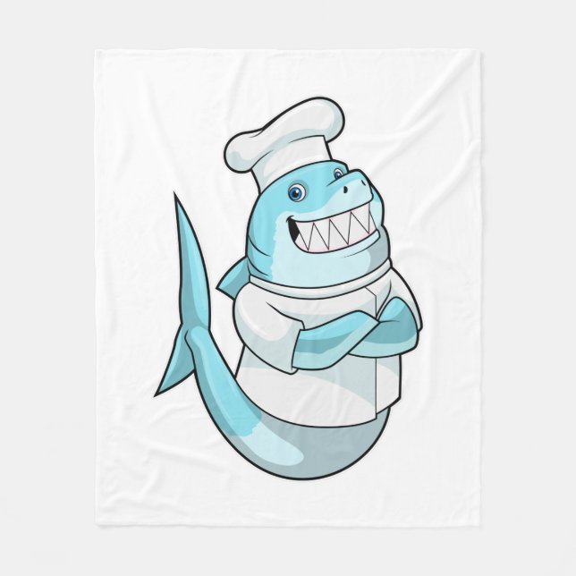Manta Polar Tiburón como chef con delantal de cocina (Anverso)