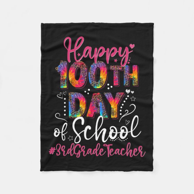 Manta Polar Tie Dye Leopard Feliz 100° Día De La Escuela 3er G (Anverso)