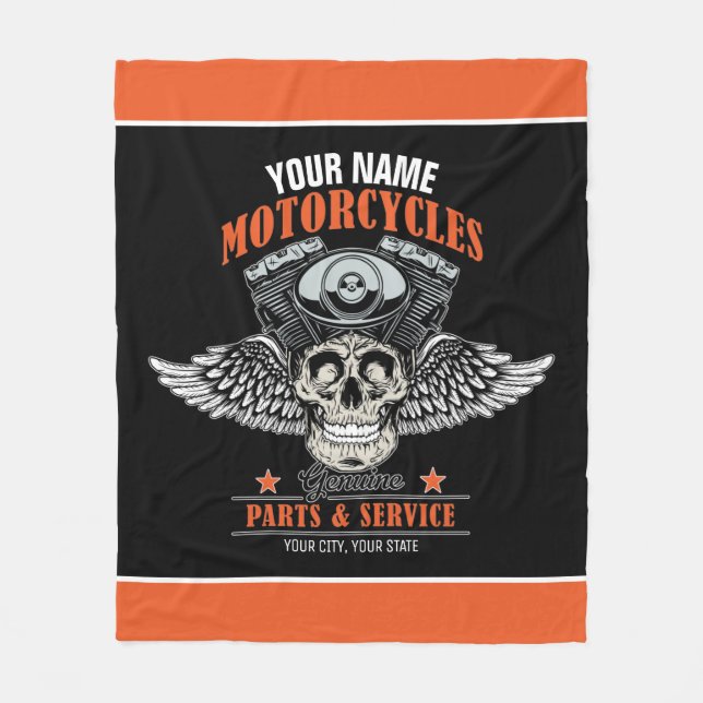 Manta Polar Tienda de motocicletas con cráneo y motocicleta pe (Anverso)