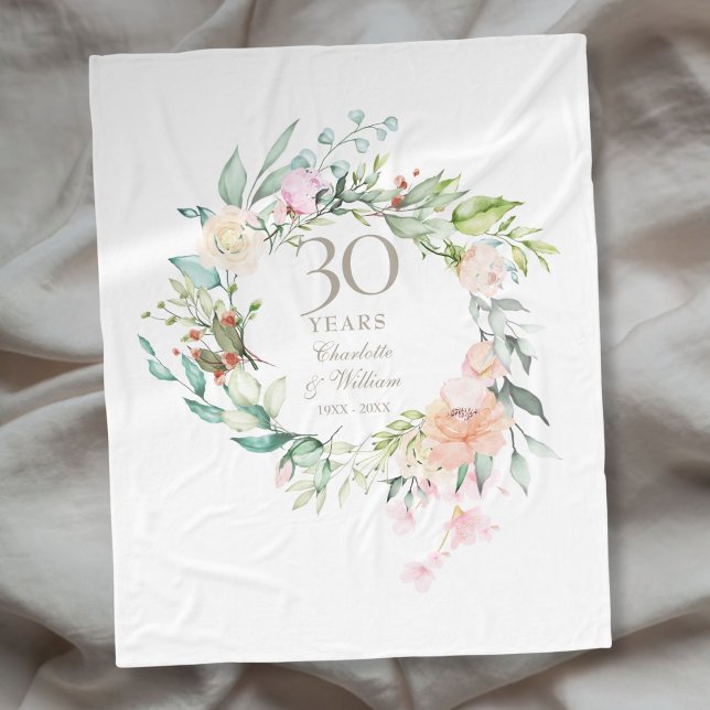 Manta Polar Tierra de flores en el 30 aniversario de la Perla  (30th Pearl Wedding Anniversary Floral Garland Fleece Blanket)