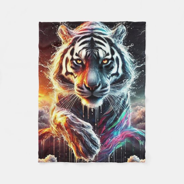 Manta Polar Tigre blanco arco iris (Anverso)