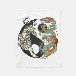 Manta Polar Tigre blanco contra dragón verde en Yin yang