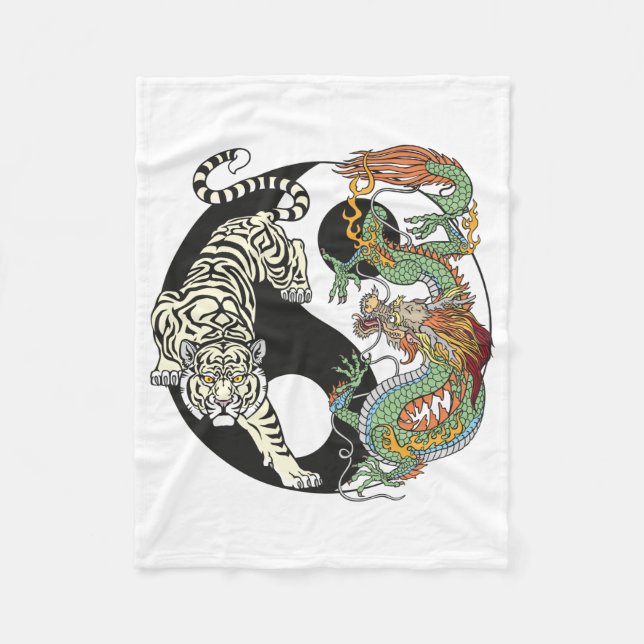 Manta Polar Tigre blanco contra dragón verde en Yin yang (Anverso)