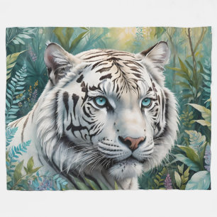 Manta Polar Tigre blanco en una selva verde azul