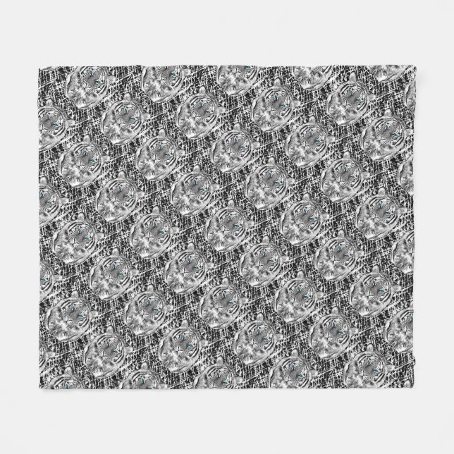 Manta Polar Tigre blanco y negro intrépido de los ojos azules (Frente (Horizontal))