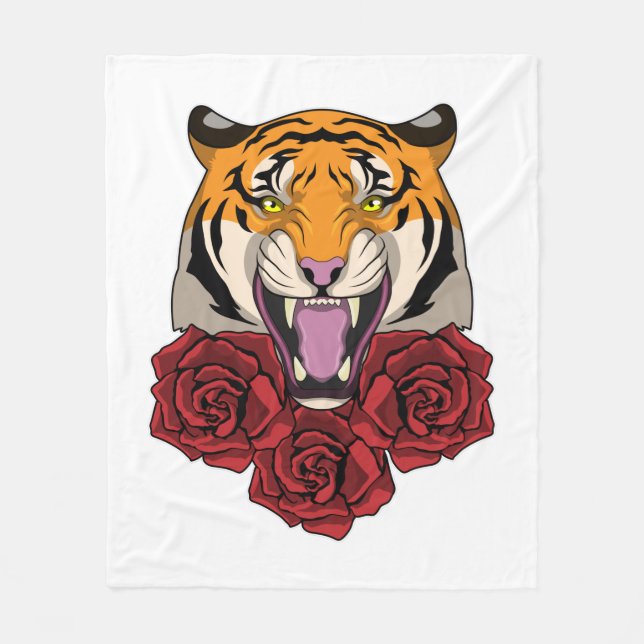Manta Polar Tigre con Rosas (Anverso)
