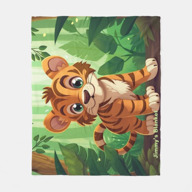 Manta Polar Tigre de bebé de Woodland caprichoso y personaliza (Anverso)