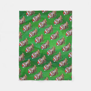 Manta Polar Tigre lindo en Sombrero de Santa sobre verde