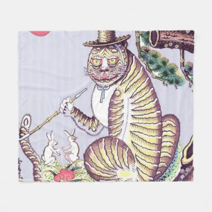 Manta Polar Tigre Minhwa con conejos y pipa