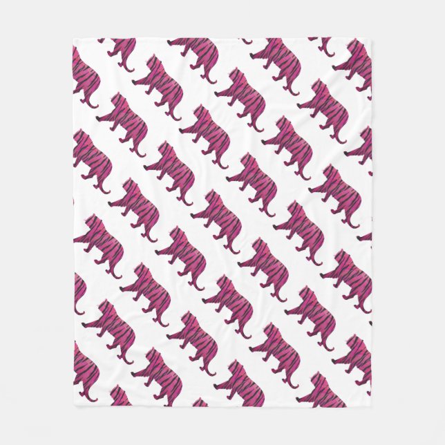 Manta Polar Tigre negro y rosa caliente de silueta (Anverso)