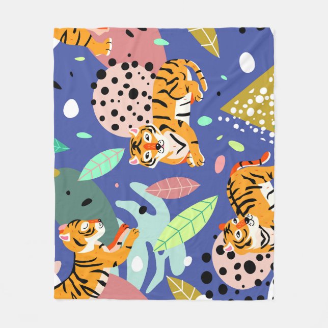 Manta Polar Tigres Exóticos: Patrón Geométrico de moda. (Anverso)