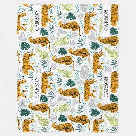 Manta Polar Tigres y hojas tropicales, patrón de nombres