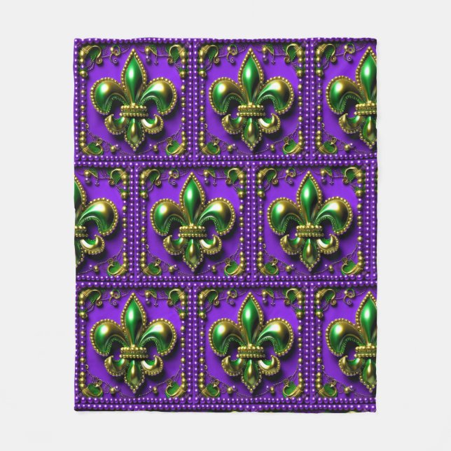 Manta Polar Tile Mardi Gras Fleur de lis Fleece Blanket (Anverso)