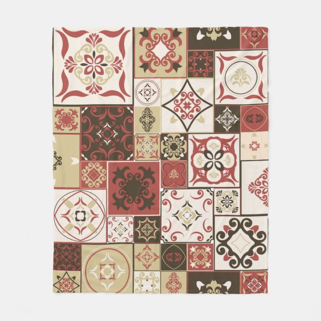 Manta Polar Tile PATTERN de marsala-marrón-beige estilo marroq (Anverso)