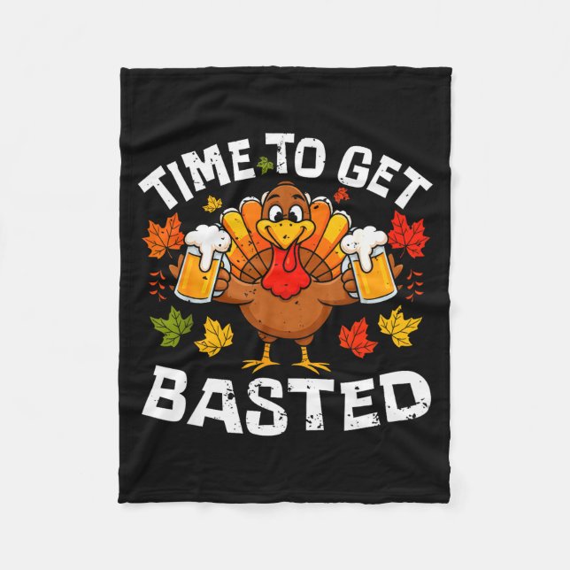 Manta Polar Time To Get Basted Funny Beer Thanksgiving Turkey  (Anverso)