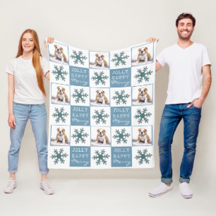 Manta Polar Tipografía de foto de perro en Navidad con copo de