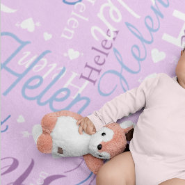 Manta Polar Tipografía Nombre y corazón repetidos Lilac