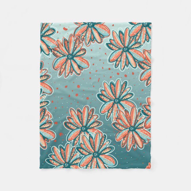 Manta Polar Tiras abiertas, flores Naranjas de Lisa Casineau (Anverso)