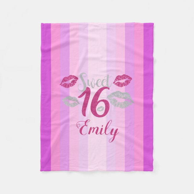 Manta Polar Tiras Y Tazas Púrpura (Anverso)