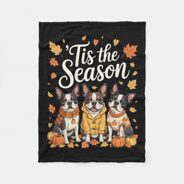 Manta Polar Tis The Season Boston Terrier Fall Autumn Pumpkin  (Anverso)