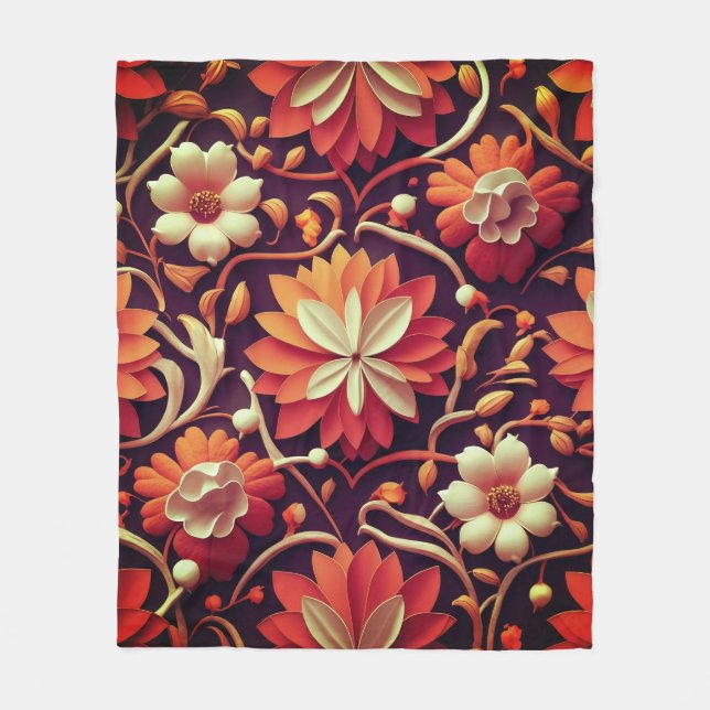 Manta Polar Título: "Bloom retro - Patrón floral sin foco (Anverso)