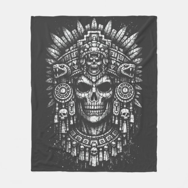 Manta Polar Tocado de cráneo azteca de BurnsInHell (Anverso)