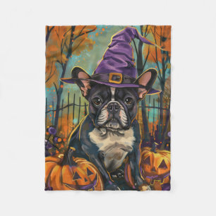 Manta Polar Tocante Bulldog francés Halloween Bruja Y Calabaza