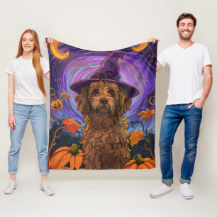 Manta Polar Tocante Goldendoodle Perro Halloween Calabaza de B