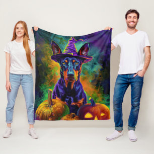 Manta Polar Tocante Perro Doberman Perro Halloween Bruja Y Cal