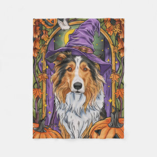 Manta Polar Tocante Rough Collie Dog Halloween Bruja Calabaza