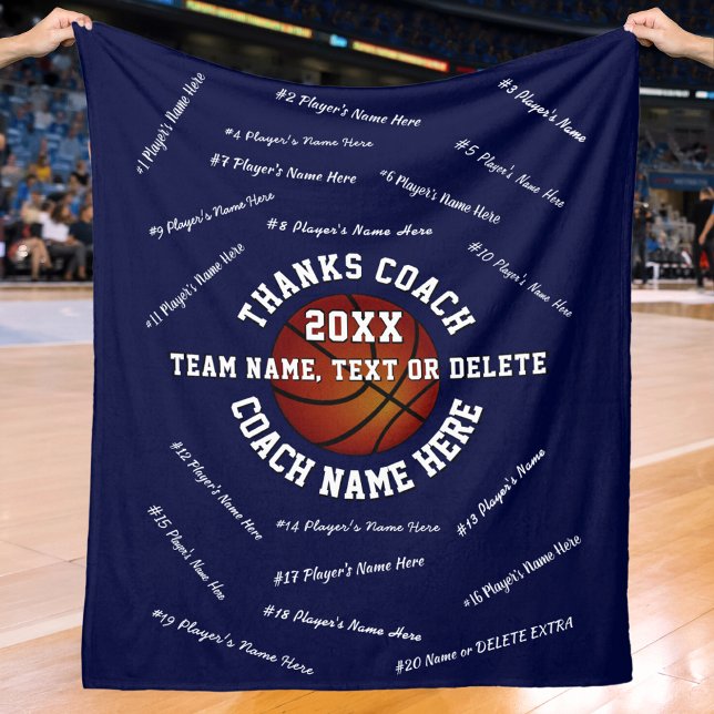Manta Polar Todos los jugadores entrenan nombres en los regalo (Basketball Blankets, are, good gifts for basketball coaches. Basketball senior night ideas.)