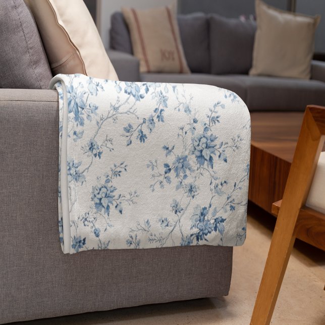 Manta Polar Toile De Jouy Floral Blue Chinoiseries Pattern (Toile De Jouy Floral Blue Chinoiseries Pattern Fleece Blanket (Larage))