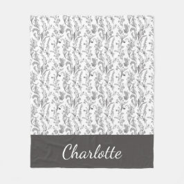 Manta Polar Toile Floral Blanco y Negro con Nombre Personaliza