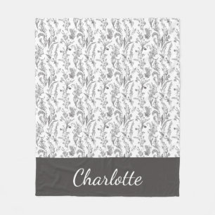 Manta Polar Toile Floral Blanco y Negro con Nombre Personaliza