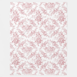Manta Polar Toile floral rosado y blanco grabado elegante