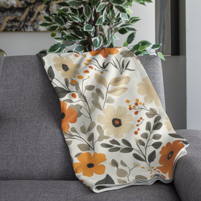 Manta Polar Tonos cálidos del patrón de Boho floral (Subido por el creador)