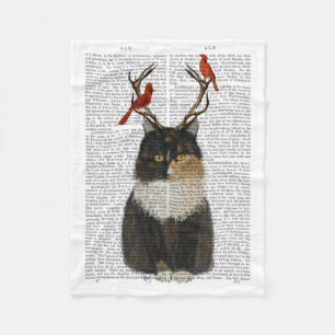 Manta Polar Tortoiseshell Cat con pollas y aves rojas