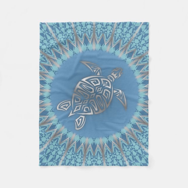 Manta Polar Tortuga azul plateada Mandala Animal (Anverso)