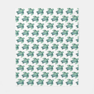 Manta Polar tortuga de mar pintada con acuarela azul verde dib
