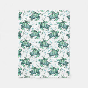 Manta Polar tortuga marina acuarela verde azul patrón animal