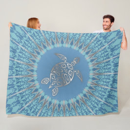 Manta Polar Tortuga Marina Azul Plateado Y Mandala