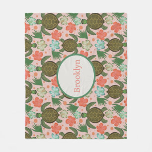 Manta Polar Tortuga marina e Hibiscus: Nursera floral rosa de