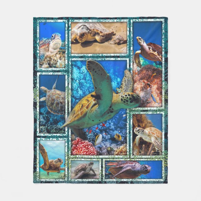 Manta Polar Tortuga marina en el océano 3d Quilt Blanket (Anverso)