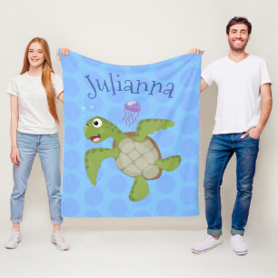 Manta Polar Tortuga marina verde suave feliz ilustracion perso