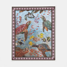 Tortugas con animales oceánicos