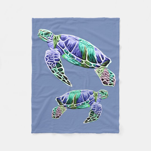 Manta Polar Tortugas Marinas Azul Verde (Anverso)